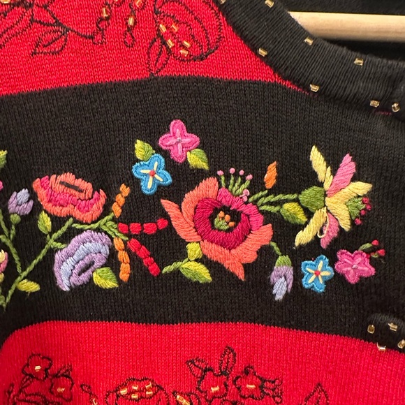 Vintage Just B Beaded Embroidered Floral Cardigan Sweater M - Picture 3 of 9